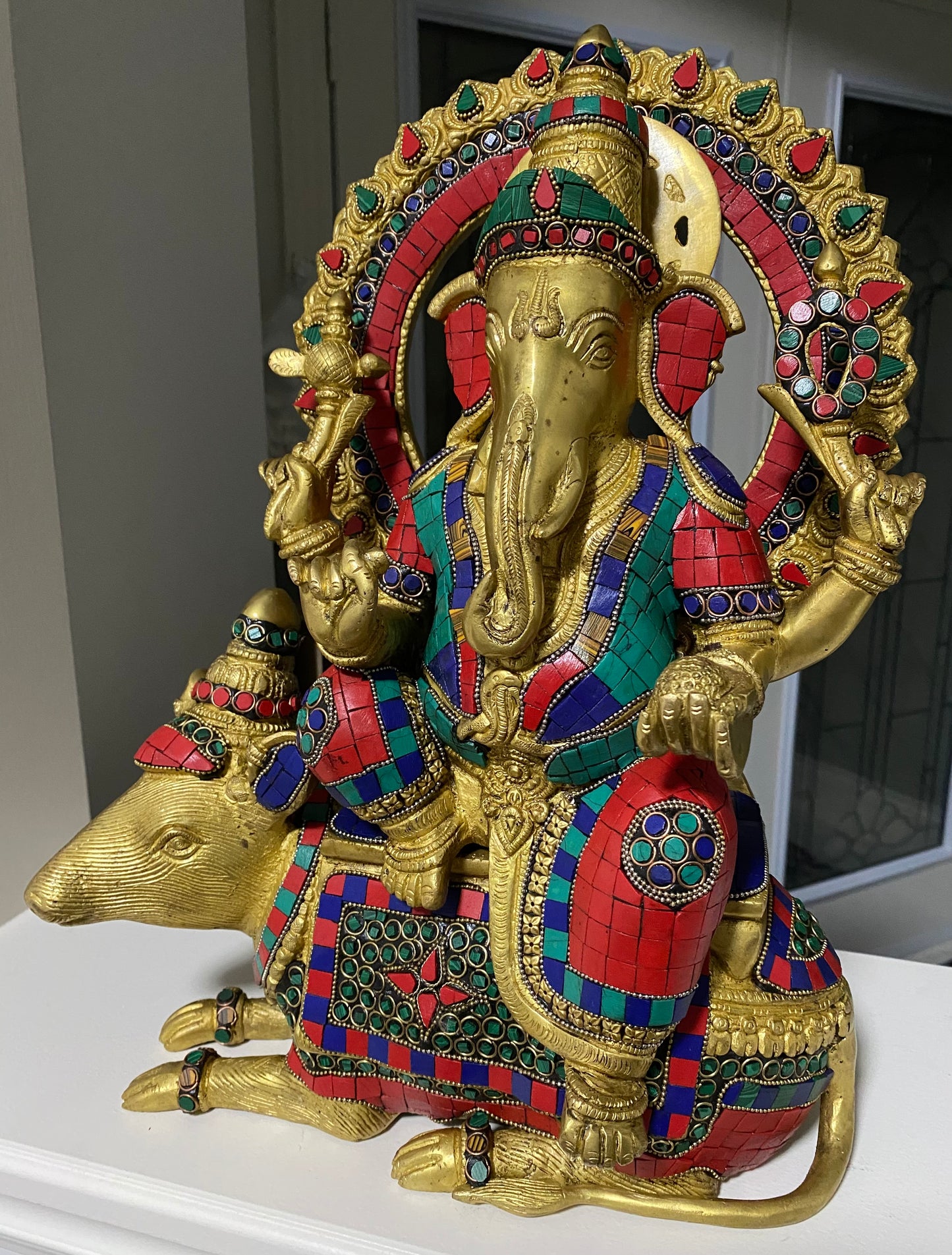 Pure Brass Ganesha with stone work